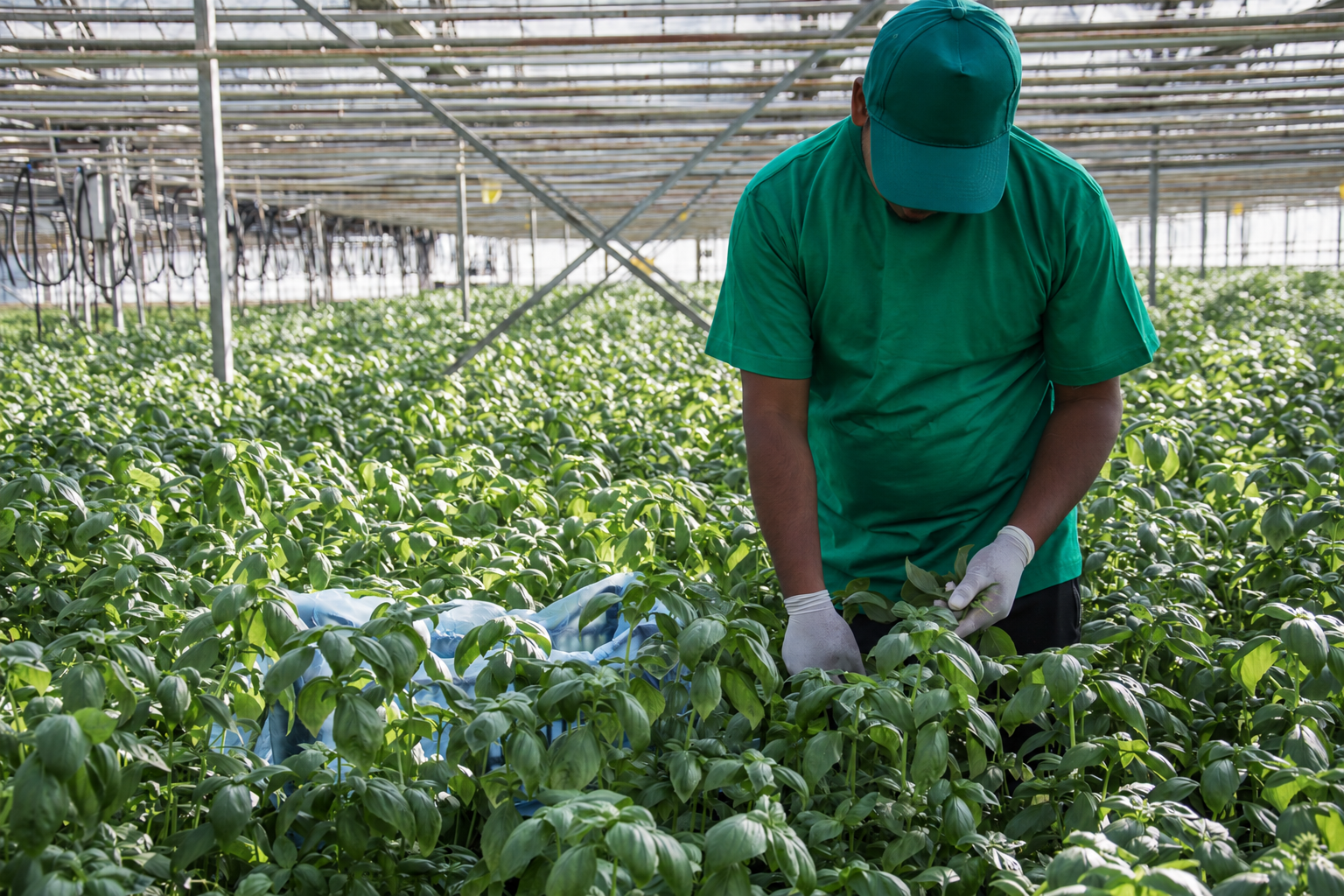 Herbs harvested by hand in the Aroma Domus greenhouses